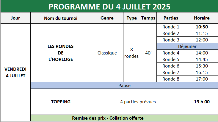 Programme vendredi