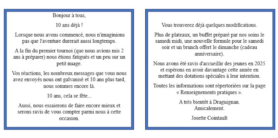 Verso du carton d'invitation aux 10 ans des 36 heures de Draguignan
