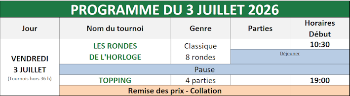Programme vendredi